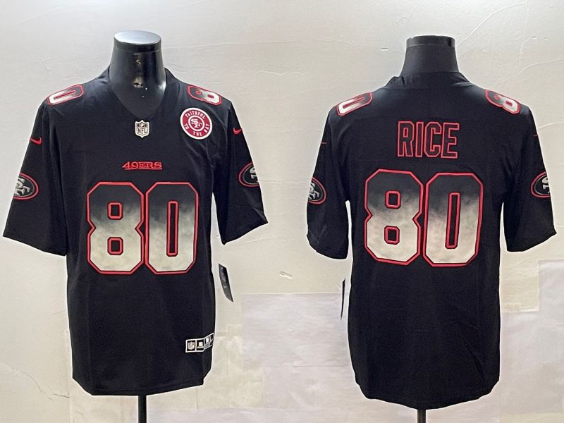 Men San Francisco 49ers #80 Rice Black Nike Smoke Fashion 2024 Limited NFL Jersey style 5